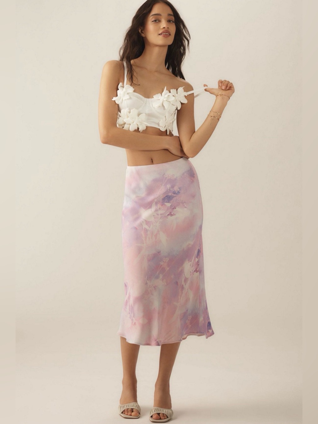 Anthropologie Tilda Slip Skirt Pink Purple Watercolor Floral Fairycore Size S